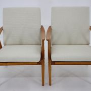 1970s pair of beech armchairs, czechoslovakia