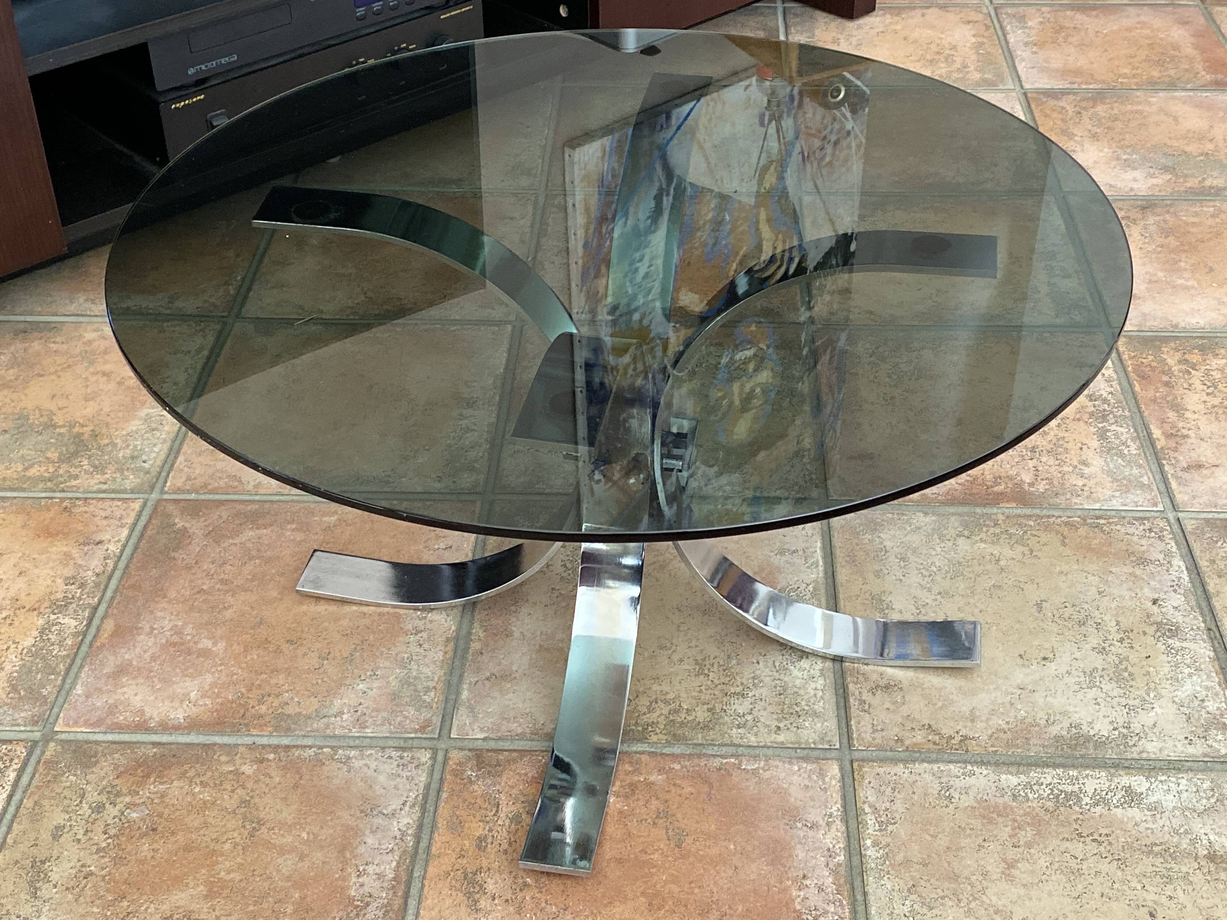 Table basse Osvaldo Borsani pour Tecno 1970 acier et verre