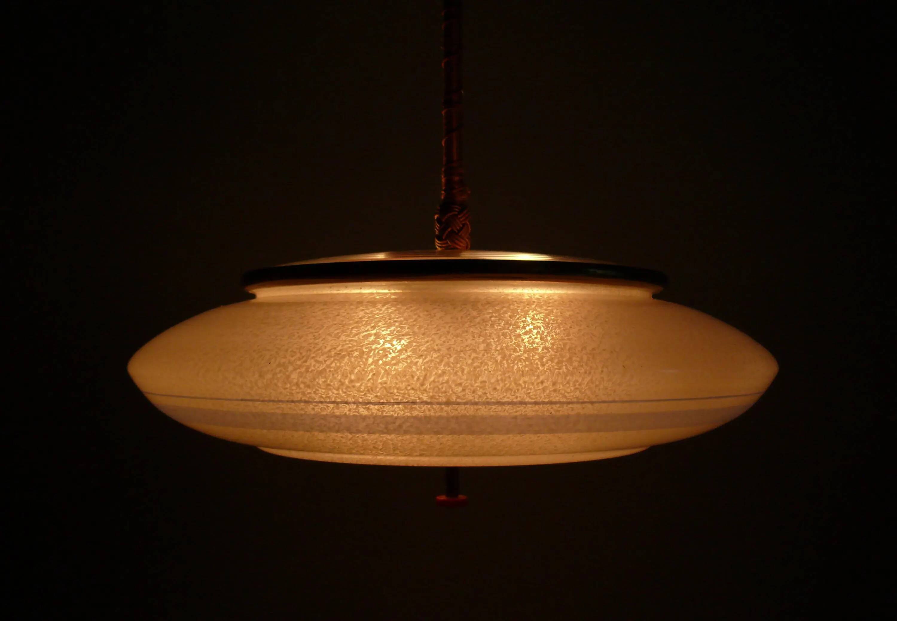 Suspension Art Déco en laiton blanc et verre - années 1930-1950