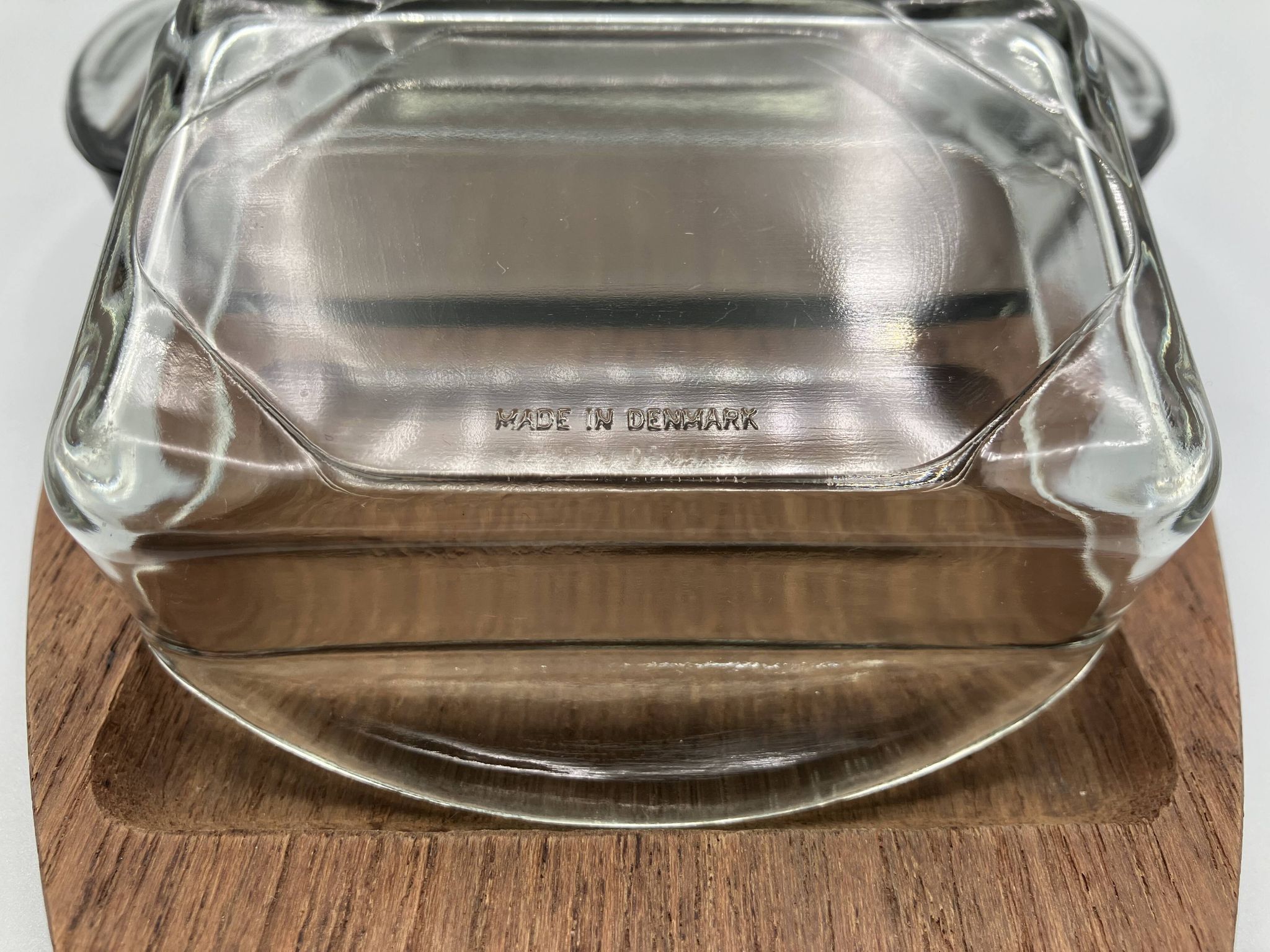 Teak tray and its 4 stackable glass dishes • Denmark • 1960