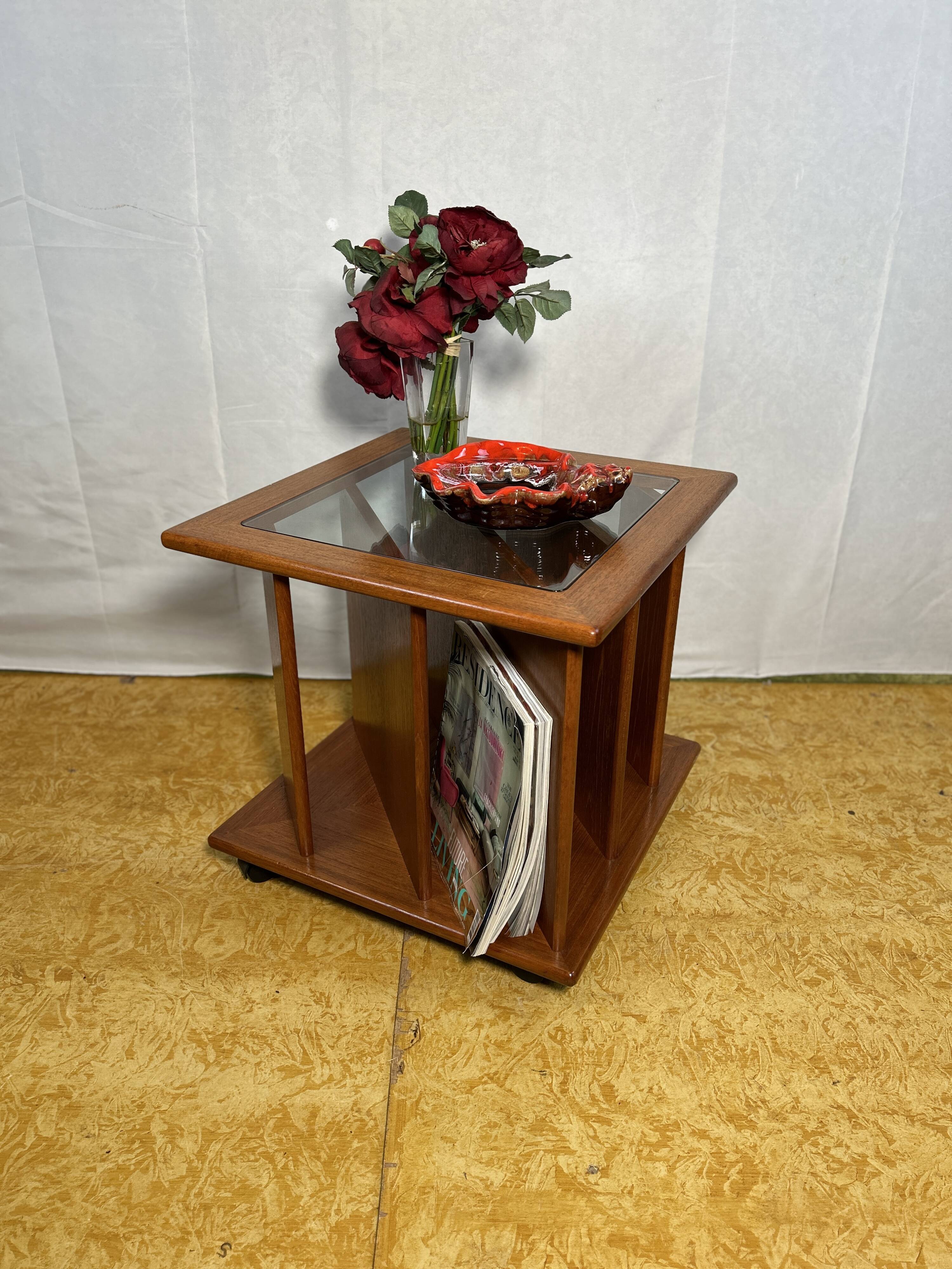 Mid century retro vintage teak coffee table with magazine rack or record 1960