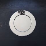 Vintage round silver metal tray with cherries