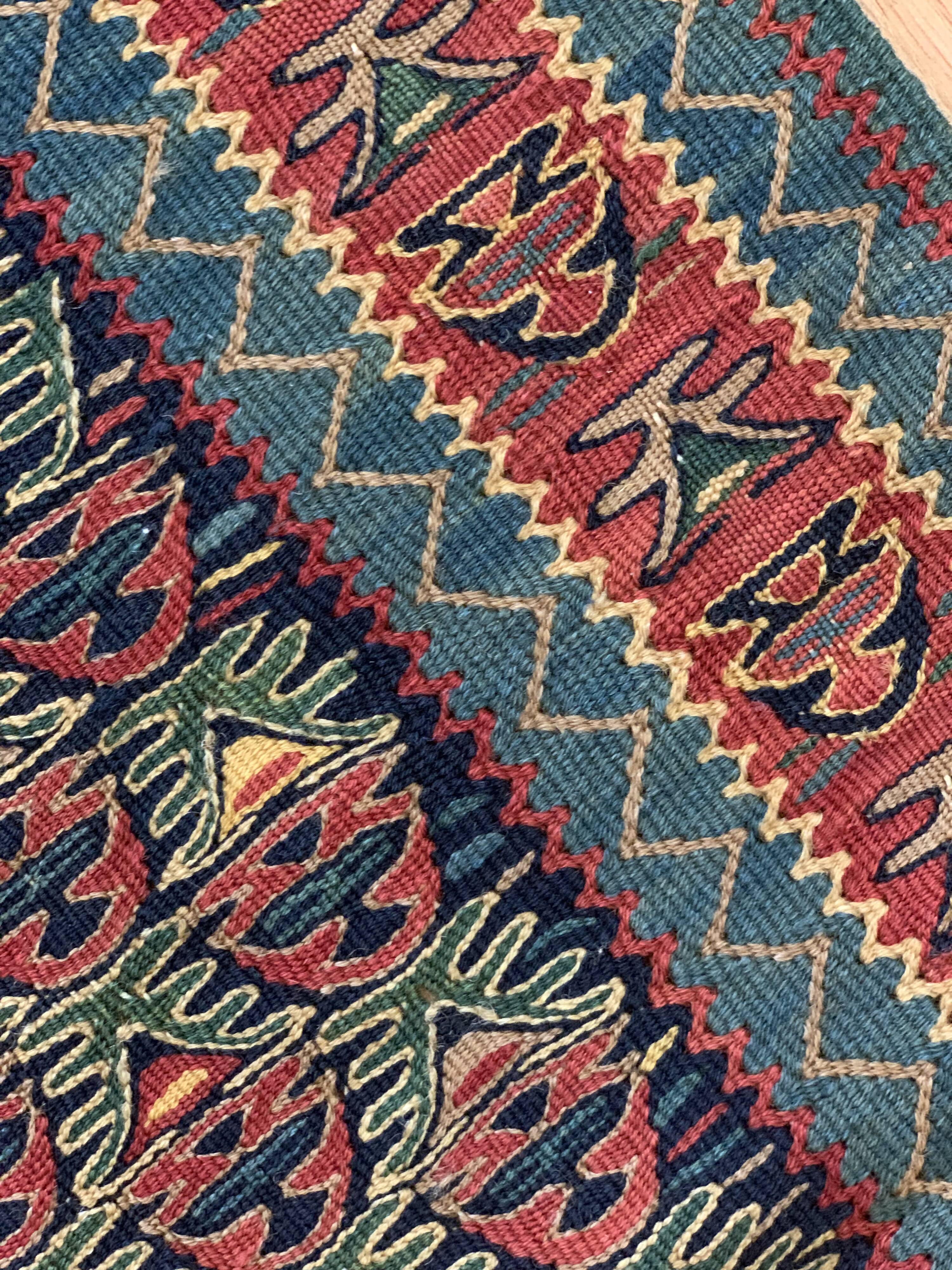 Pair of blue & green silk and wool kilims handmade persian rugs