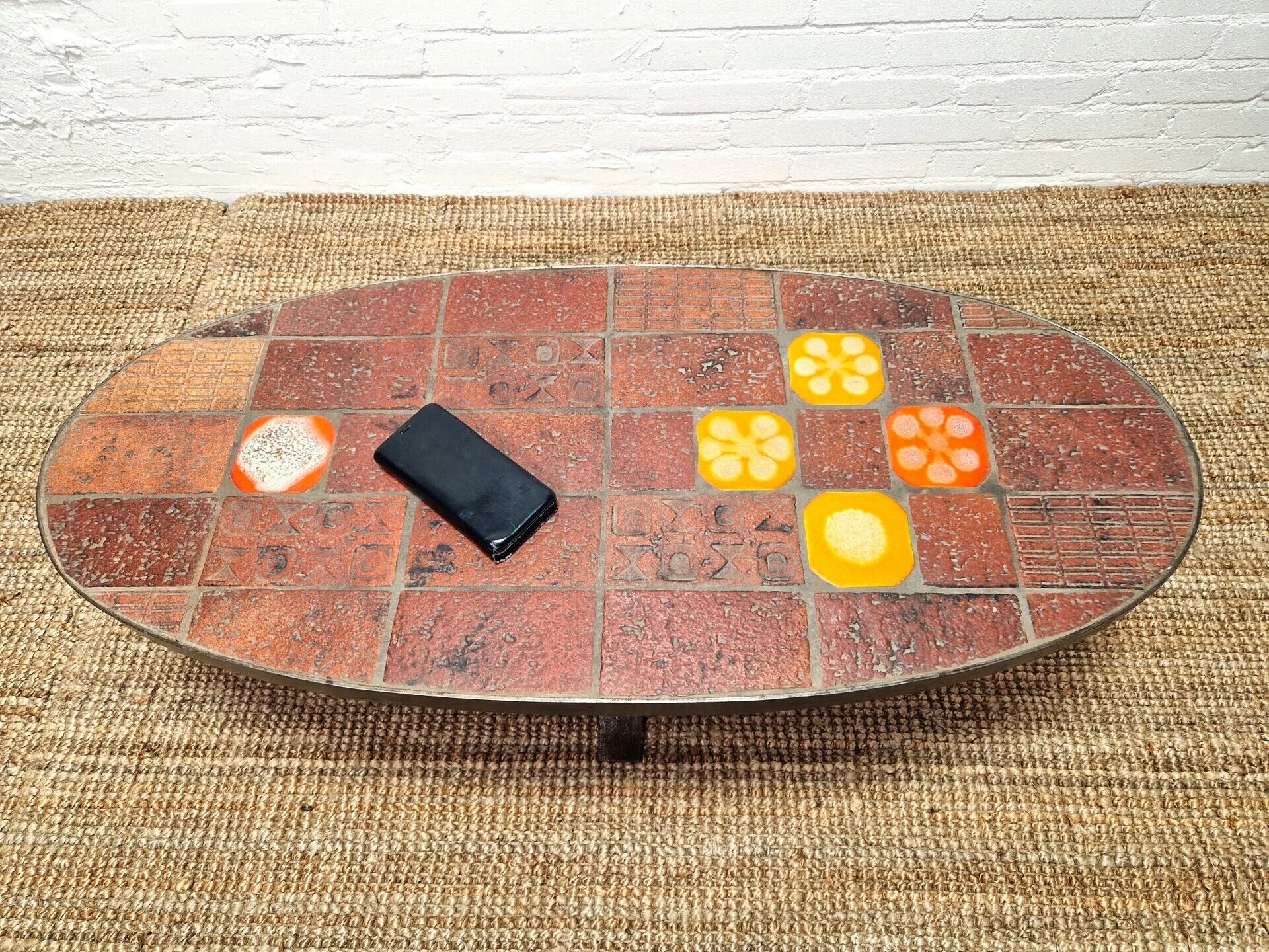 Jean Jaffeux lava stone and ceramic coffee table