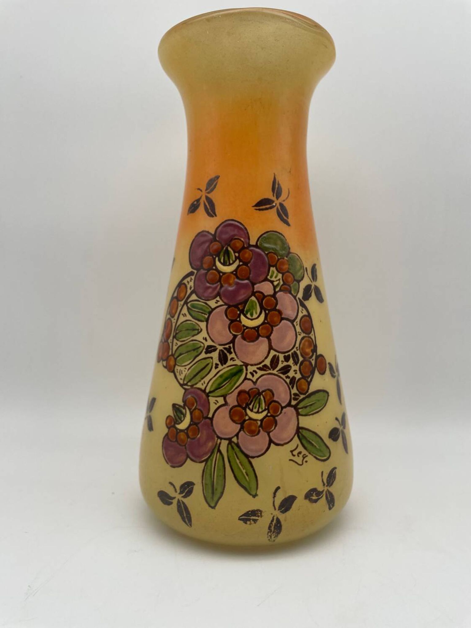 Legras Art Nouveau vase in enameled glass with flower decoration