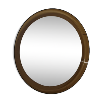 Round vintage smoked lucite mirror, 1970s