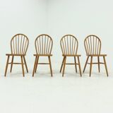 4 chaises de salle à manger scandinaves à dossier à fuseaux, style Akerblom années 1960