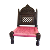 Old Indian armchair carved wood and pink braided rope India antics