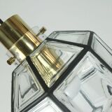Glashuette Limburg SUSPENSION abat-jour en verre clair et laiton1960s 70s