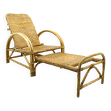 Fauteuil en rotin avec pouf escamotable, 1970