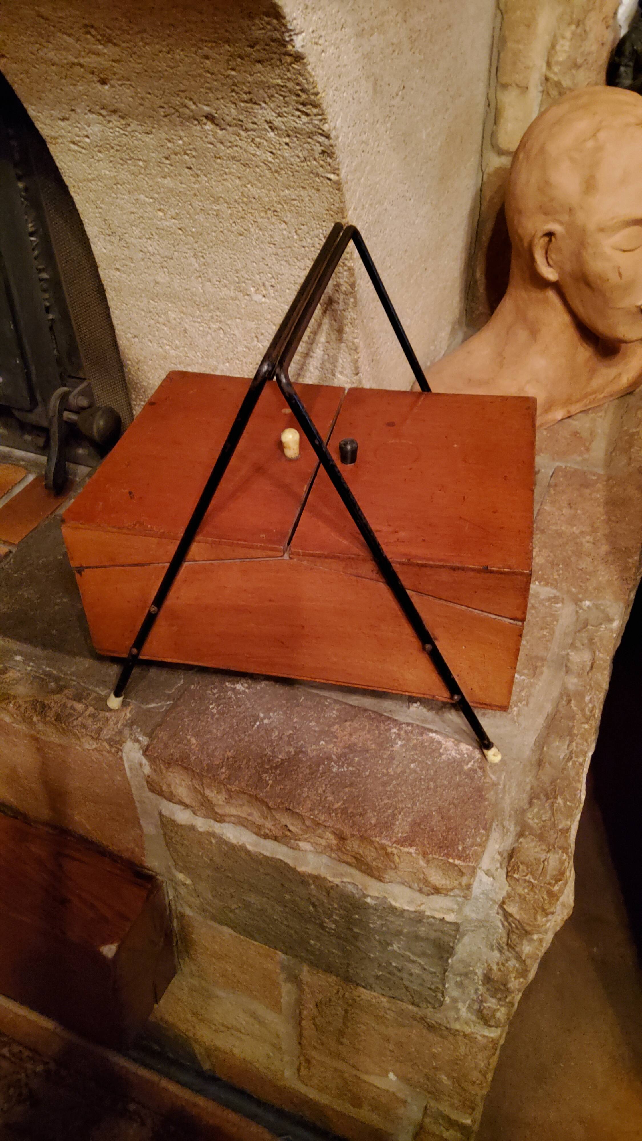 Sewing box from the 50s in wood and black metal