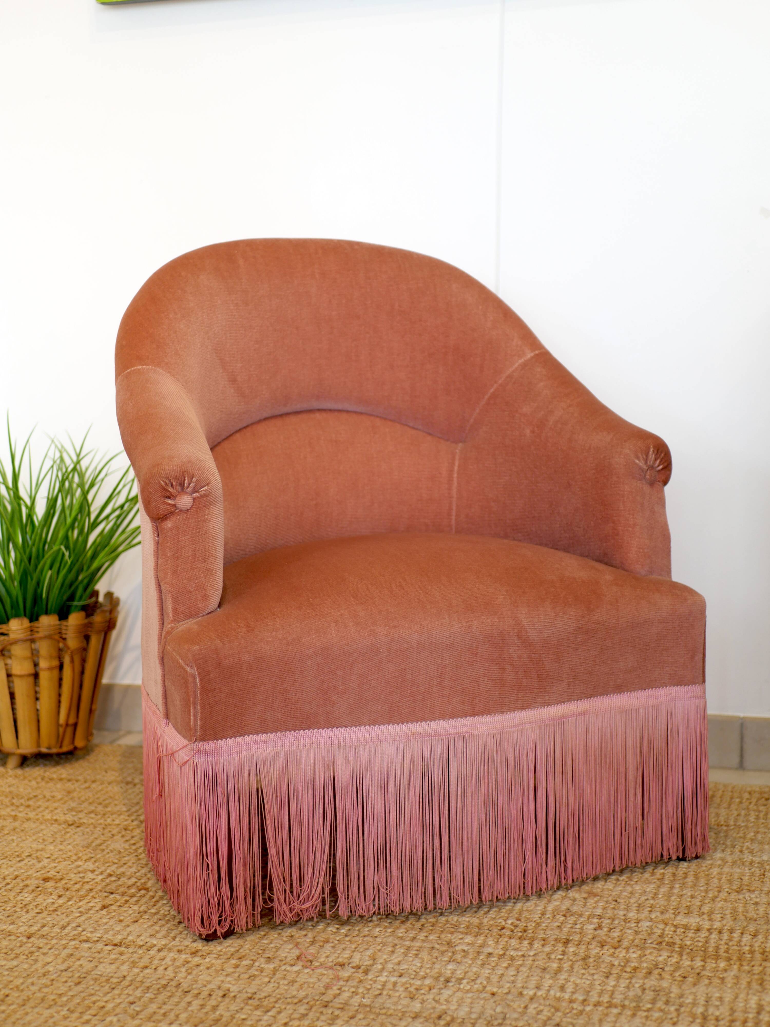 Pink velvet armchair