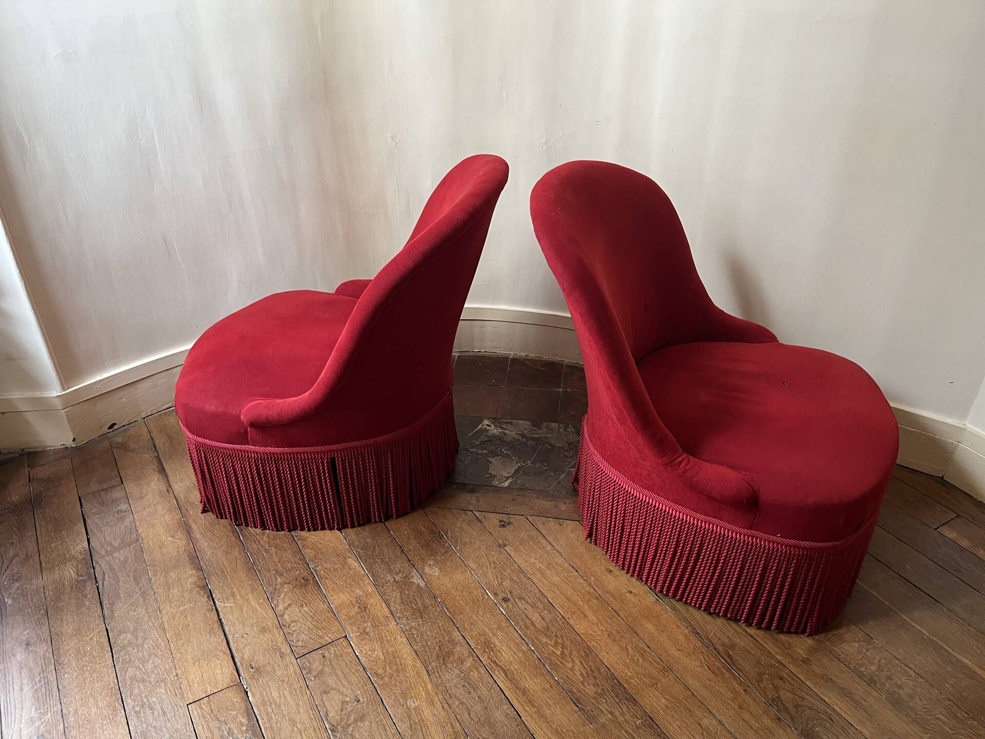 Paire de crapauds Napoléon III en velours rouge, XIXe
