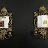 Paire d’appliques murales Napoléon III – Bronze doré & miroir biseauté