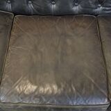 Black 2.5-seater cow leather English chesterfield sofa