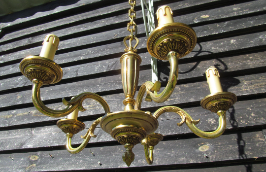 Lustre Plaafonnier 5 Branches En Bronze Laiton - Occasion, Hauteur 70cm, Style Vintage, Pour Salon/salle à Manger
