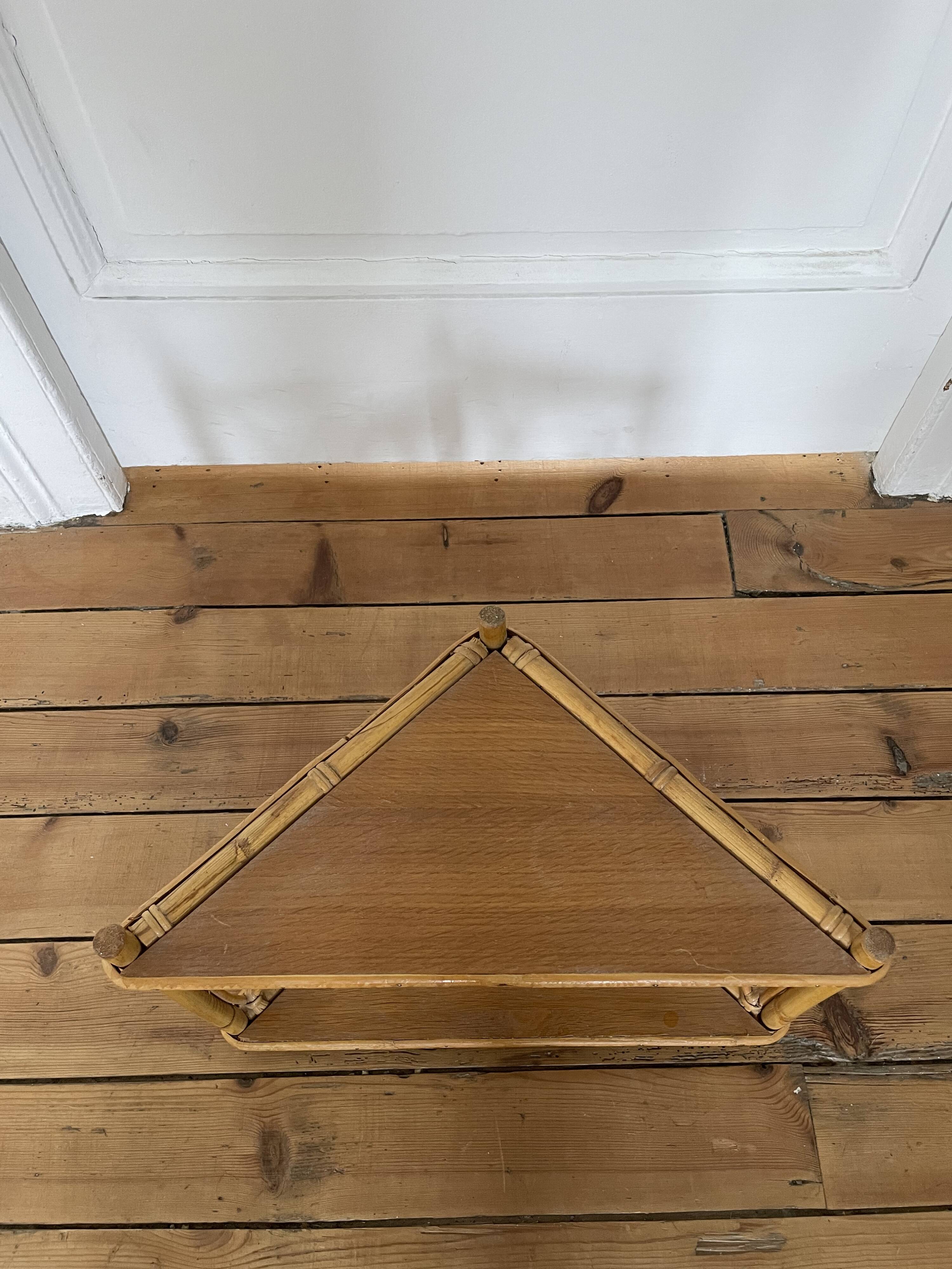 Rattan corner shelf, circa 1960