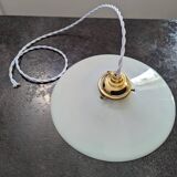 Ancienne suspension baladeuse en opaline blanche Art déco 1930 Ø 26 cm
