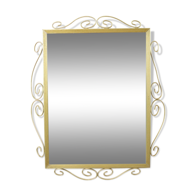 Miroir régence Hollywood métal doré facetté milieu du siècle 74cm