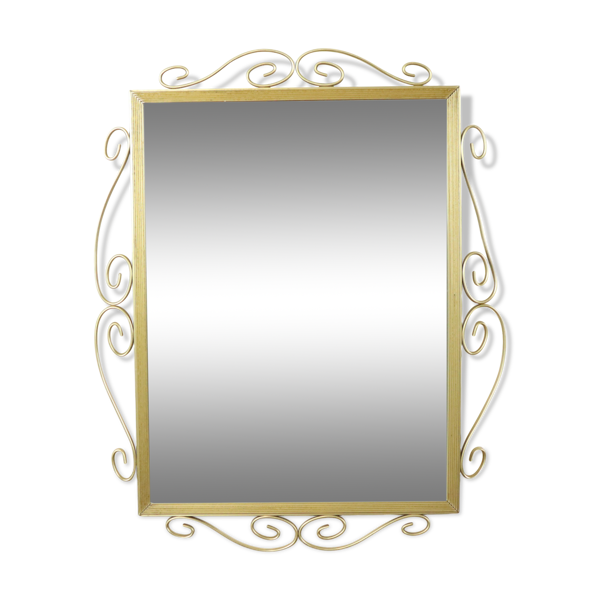 Miroir régence Hollywood métal doré facetté milieu du siècle 74cm
