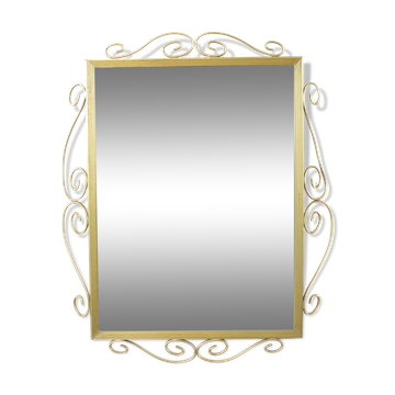 Hollywood regency mirror gold metal faceted mid-century 74cm