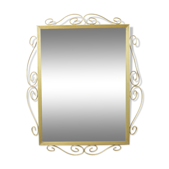 Hollywood regency mirror gold metal faceted mid-century 74cm