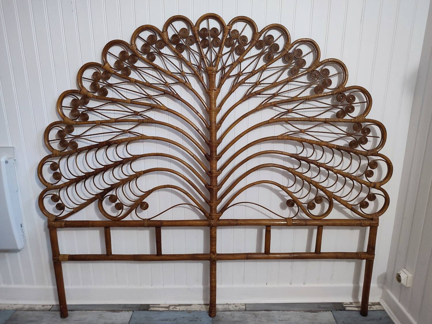 Vintage rattan “Peacock” headboard