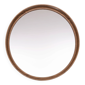 Round Plastic wall Mirror faux Wood print 1970s France