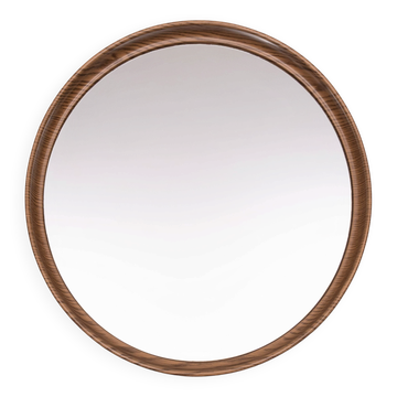 Round Plastic wall Mirror faux Wood print 1970s France