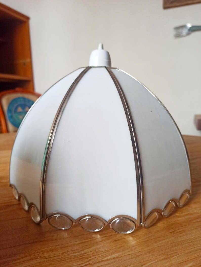 Opaline and pewter chandelier