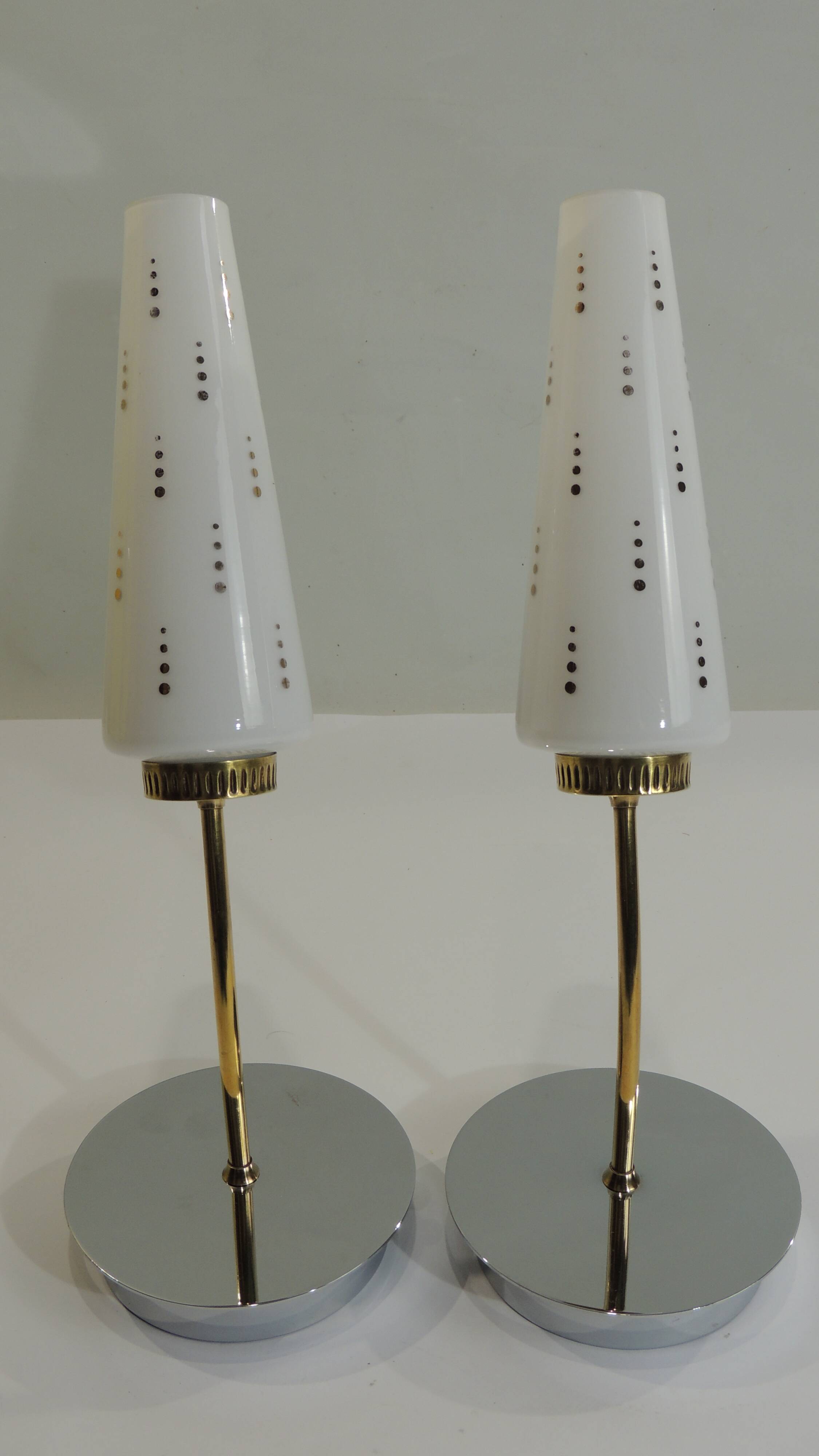 Pair of vintage wall sconces from the 1970s – Perforated opaline, brass