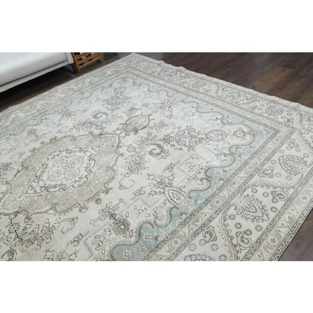 Tapis d'aire vintage persan fait main en laine et coton beige des années 1970 285x362