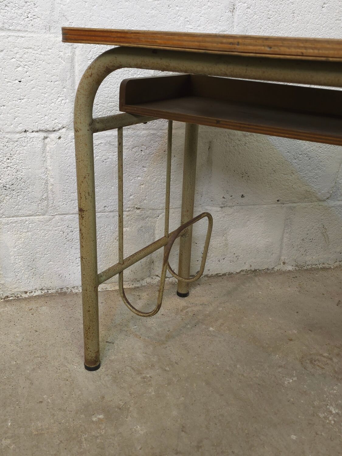 1960s double school desk in oak