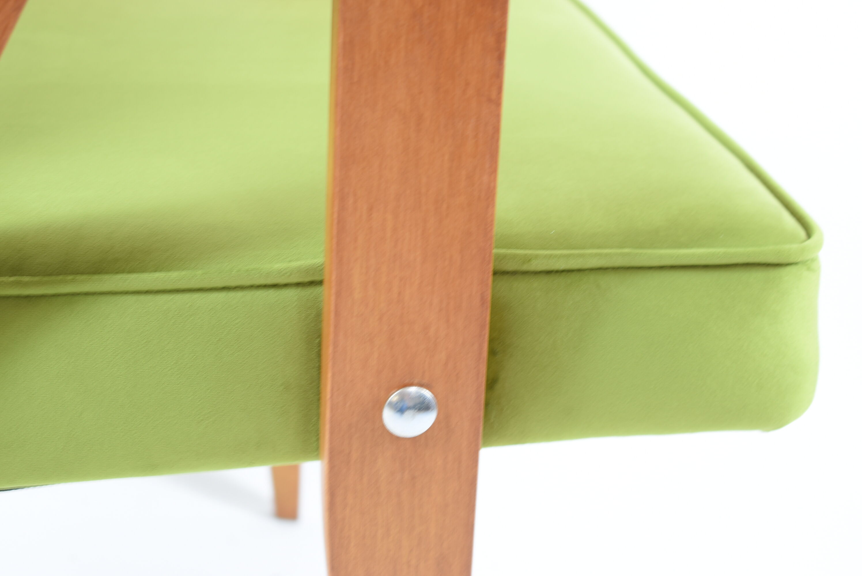 Vintage restored armchair, model 366, designer J. Chierowski, olive velvet