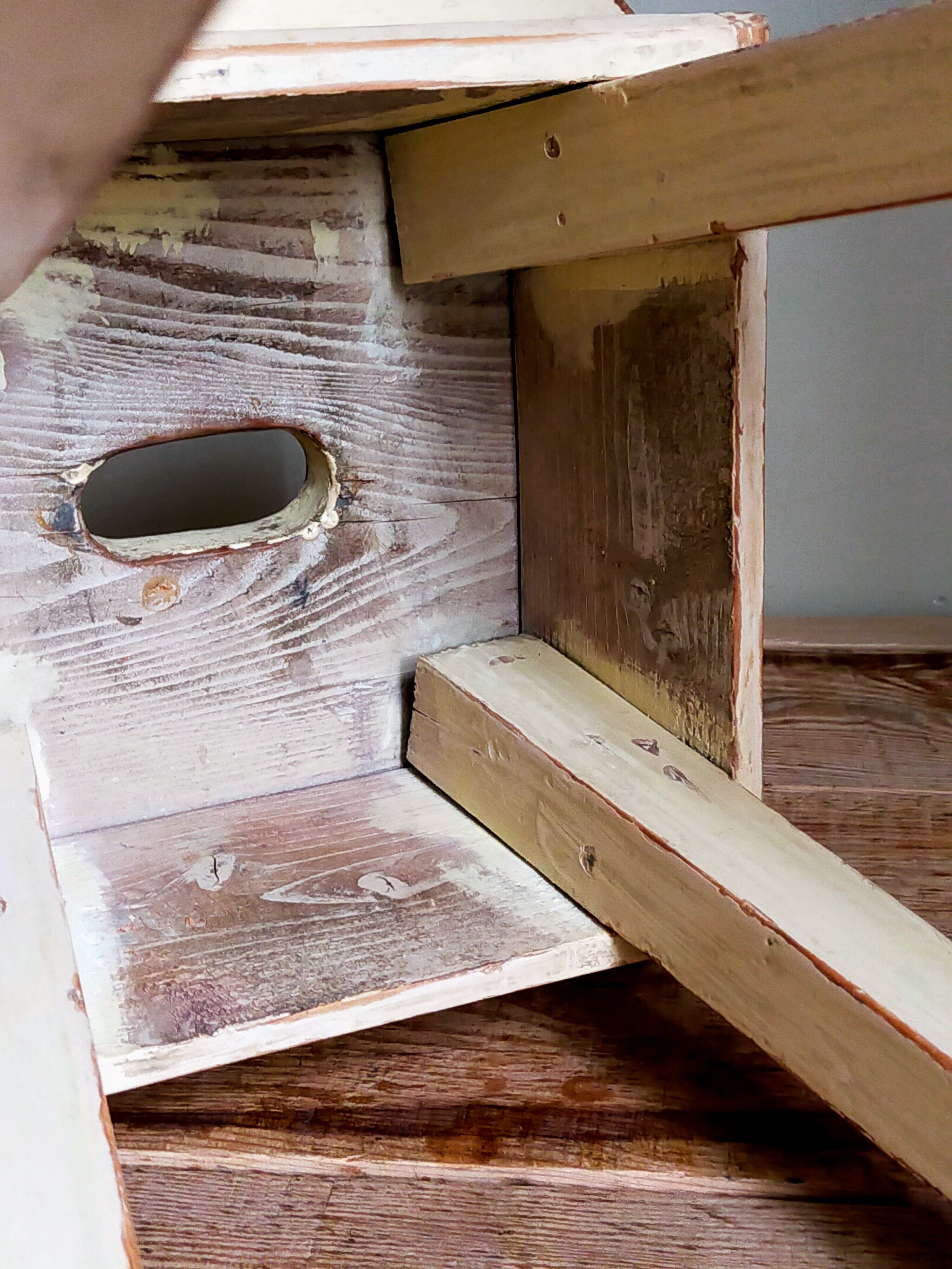 Workshop stool in antique patinated solid wood