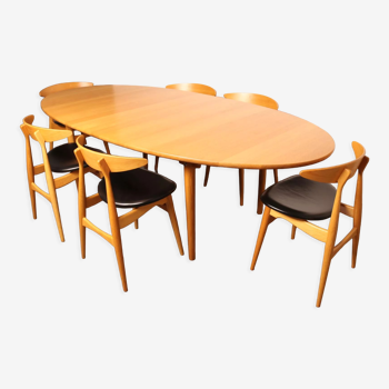 Ensemble de salle à manger - table extensible 'CH339' & 6 chaises 'CH33' - par Hans Wegner pour Carl Hansen & Son - DK