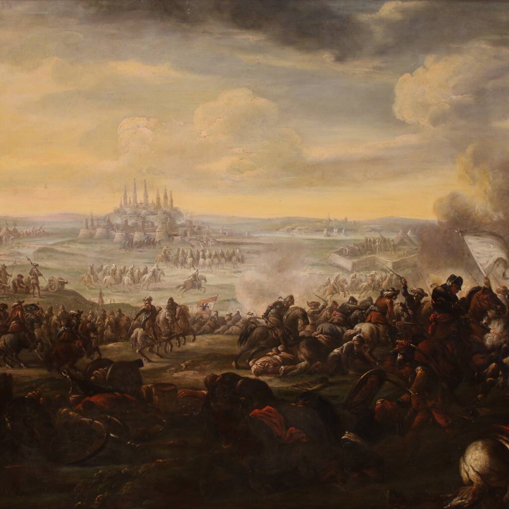 Great 18th-century Italian painting, battle between Christians and Ottomans