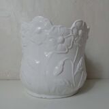 Pot cover in faience white vintage flowers
