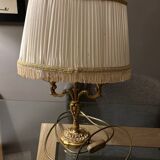 1960s Louis XV/rockery style bronze lamp with original pleated lampshade