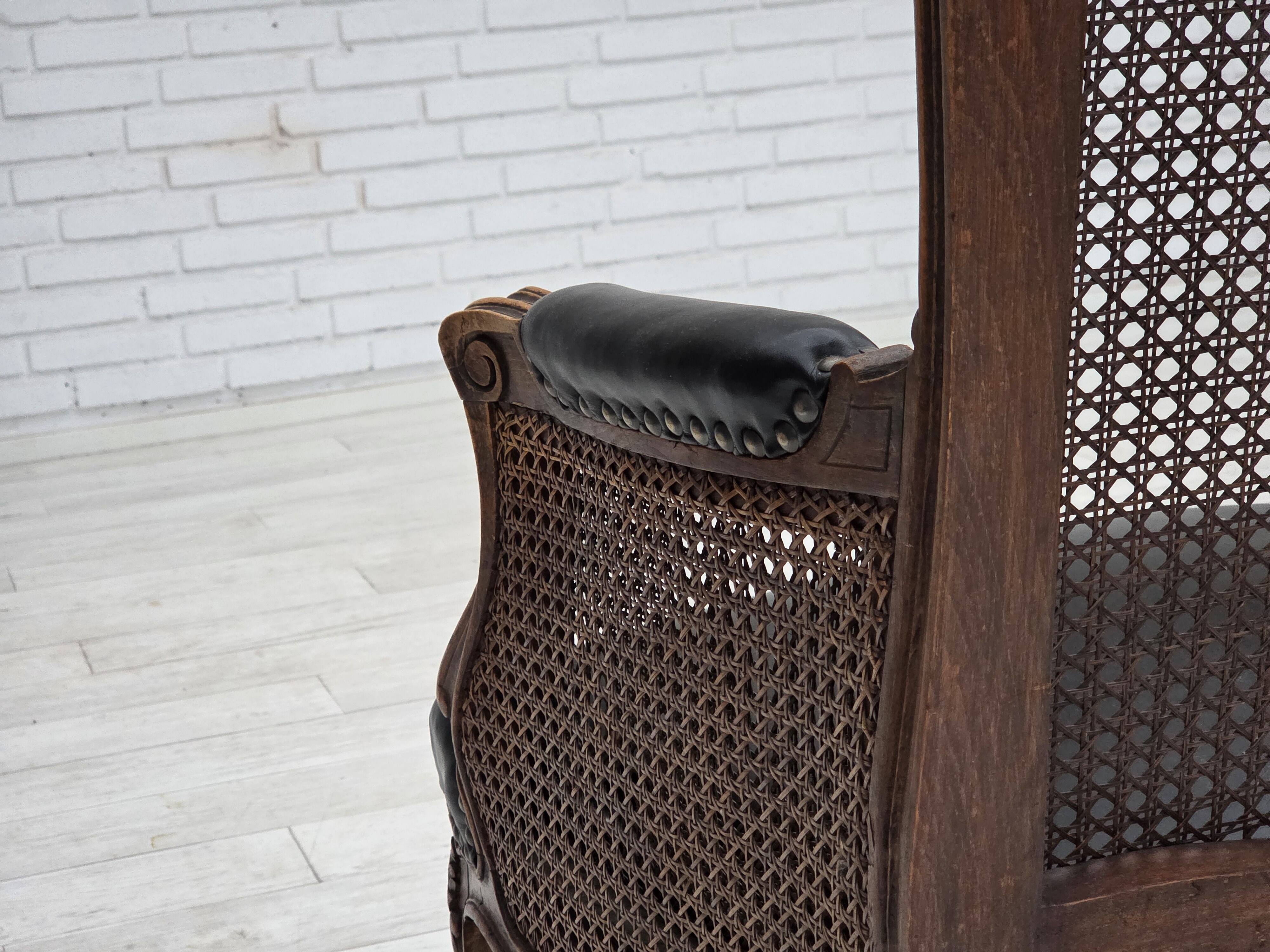 1930s, Danish armchair, furniture leather, ash wood, furniture mesh.