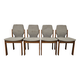 Four 1970s Italian Oak and Fabric Chairs