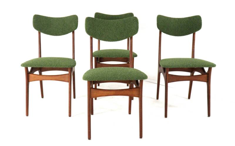 Set of 4 dining chairs 'Cindy' - new upholstery - mid century modern - teak