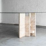 Glass & travertine dining table by Willy Ballez