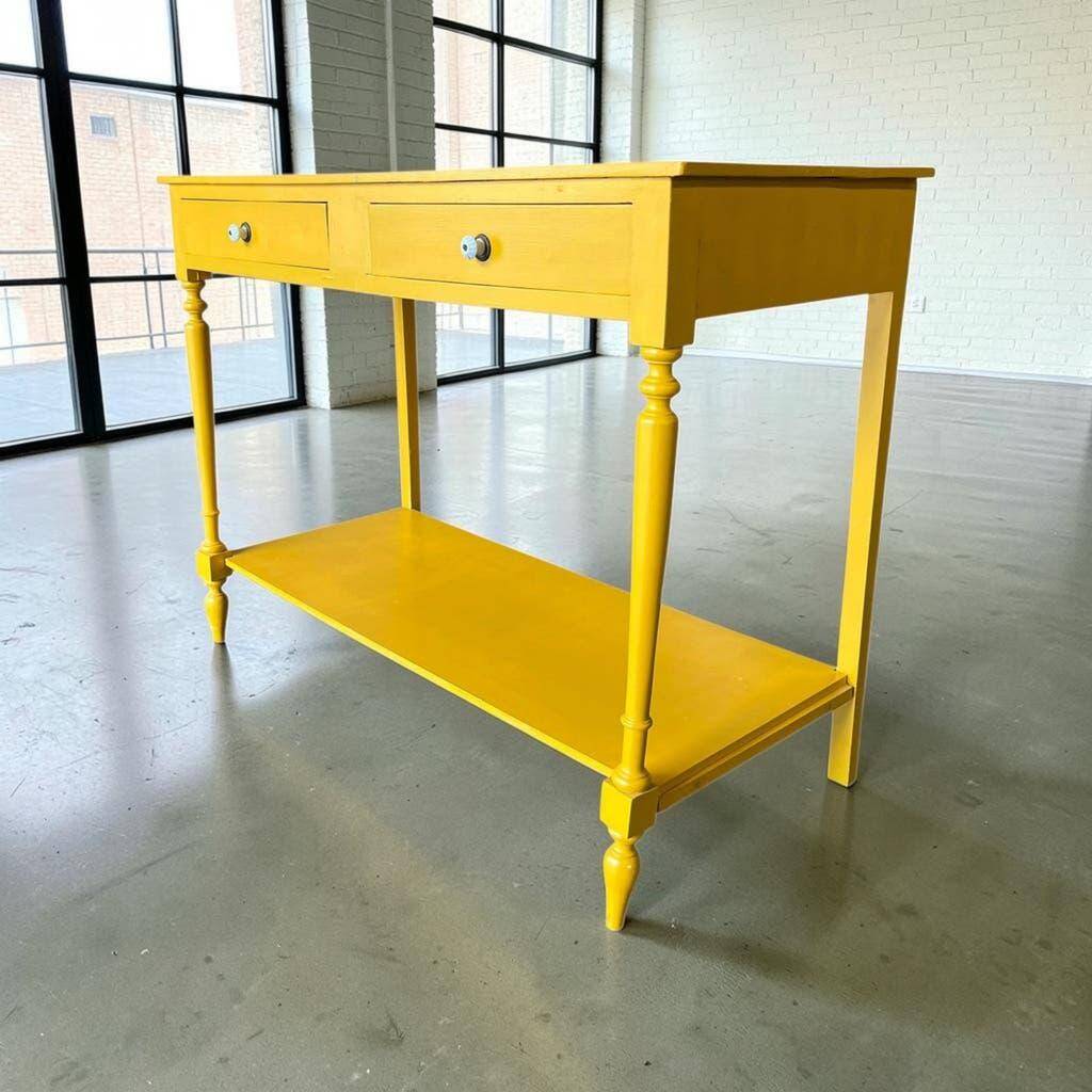 Table d'appoint/console vintage en bois jaune soleil