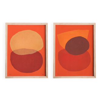 Duo of abstract paintings 30x40cm signed Eawy