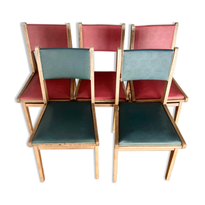 lot de 5 chaises en bois - cuir