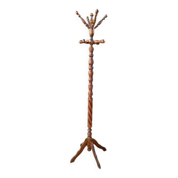 Vintage wooden turned parrot coat rack / twisted barrel