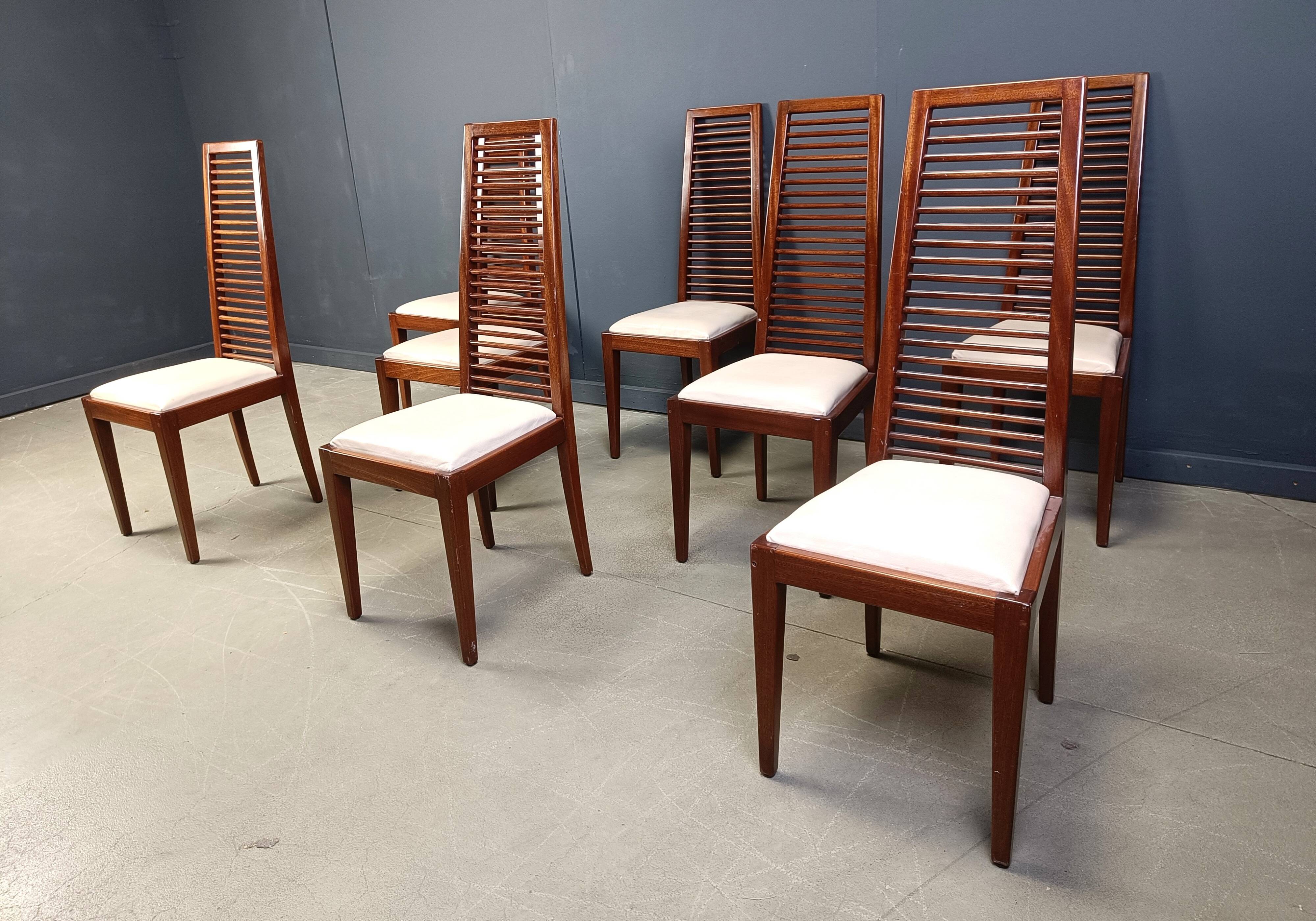 Set of 8 Italian high back dining chairs, 1980s