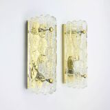Pair of Scandinavian Glass & Brass Wall Lights/Sconces by Carl Fagerlund for Orrefors & Lyfa, 1960s