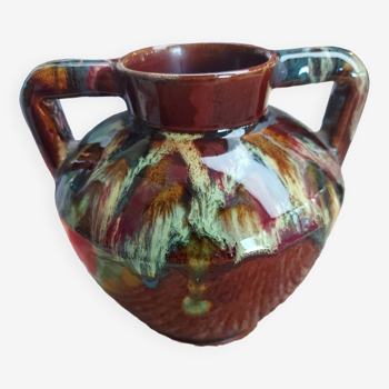 Vase with flamed ceramic handles signed Julien Guet
